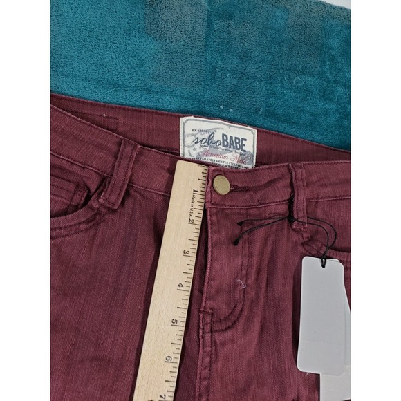 Soho Babe Jeans Sz 7 Womens Red Mid Rise Skinny Distressed Stretch Ladies NWT - Picture 8 of 14